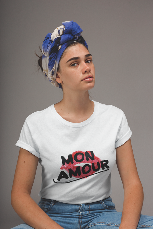 "MON AMOUR" French Kiss White Tee 💋 – For the Romantic Rebel