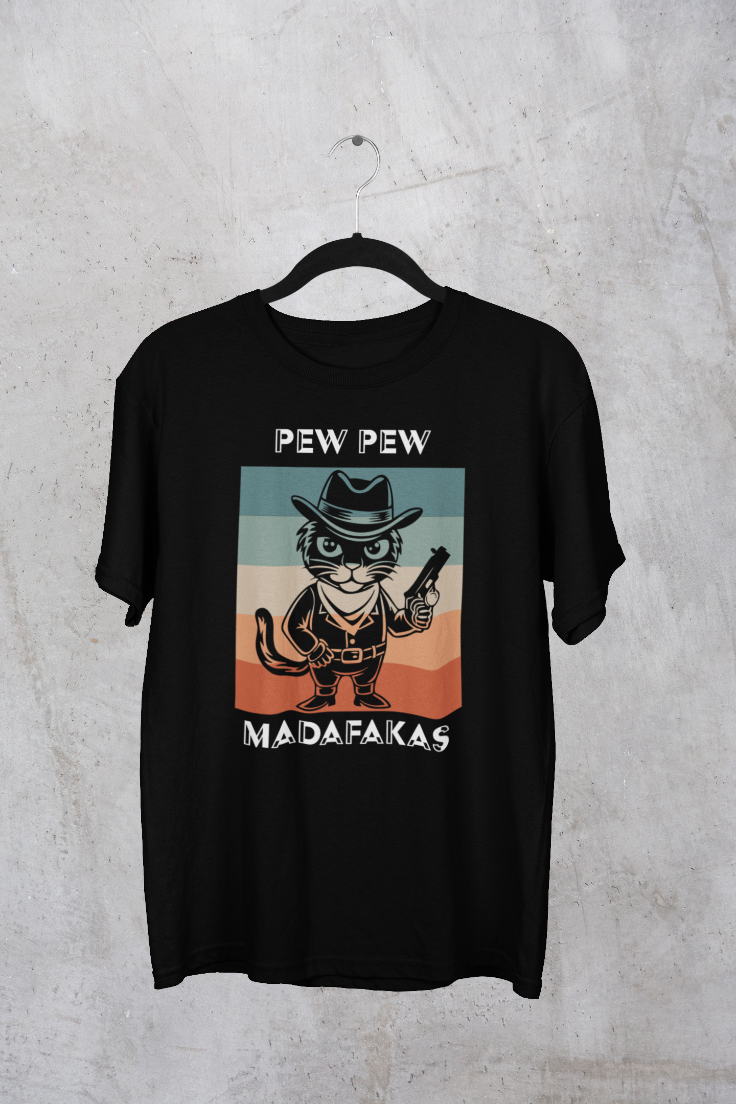 "Pew Pew Madafakas" Cowboy Cat Graphic T-Shirt – Retro Fun Vibes