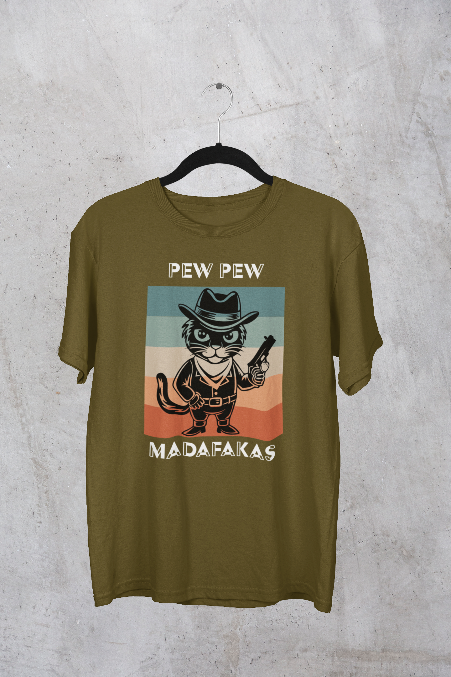 "Pew Pew Madafakas" Cowboy Cat Graphic T-Shirt – Retro Fun Vibes