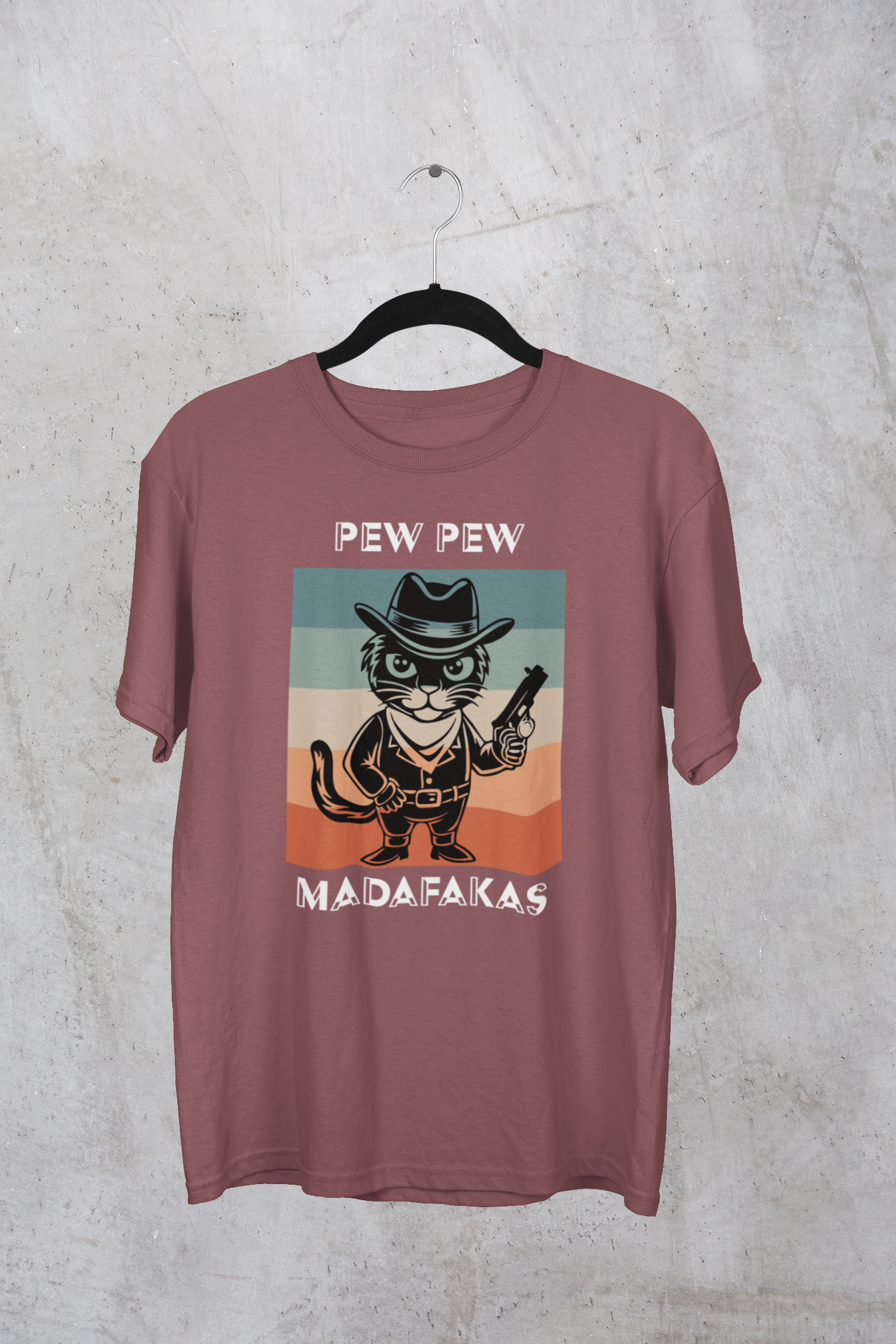 "Pew Pew Madafakas" Cowboy Cat Graphic T-Shirt – Retro Fun Vibes