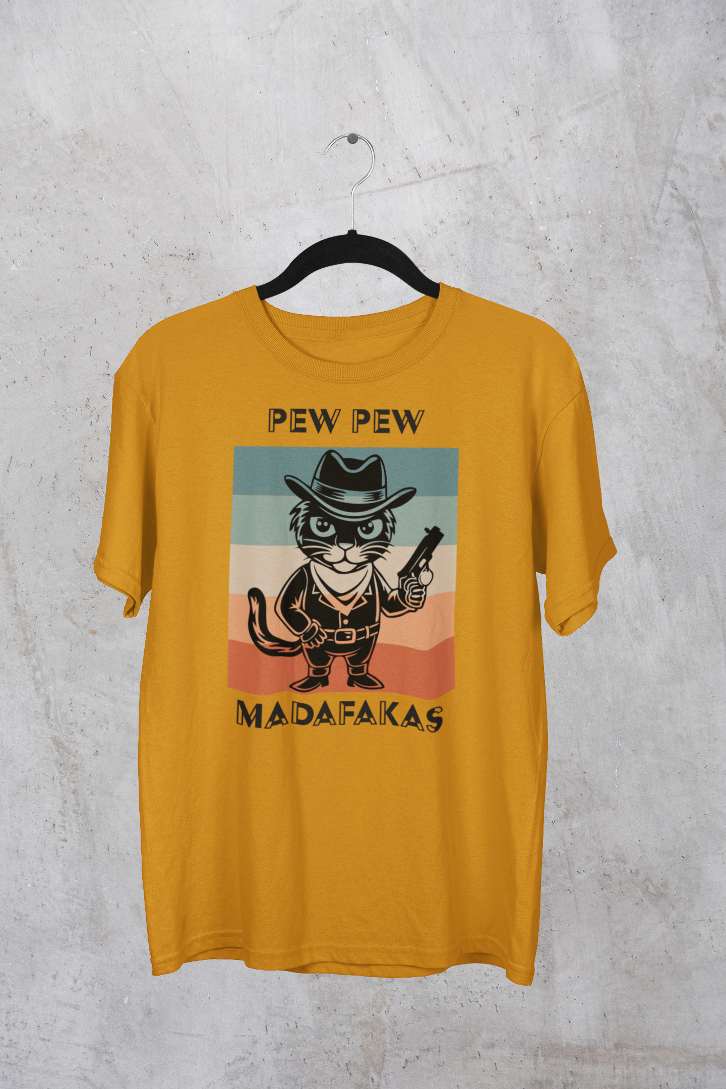 "Pew Pew Madafakas" Cowboy Cat Graphic T-Shirt – Retro Fun Vibes