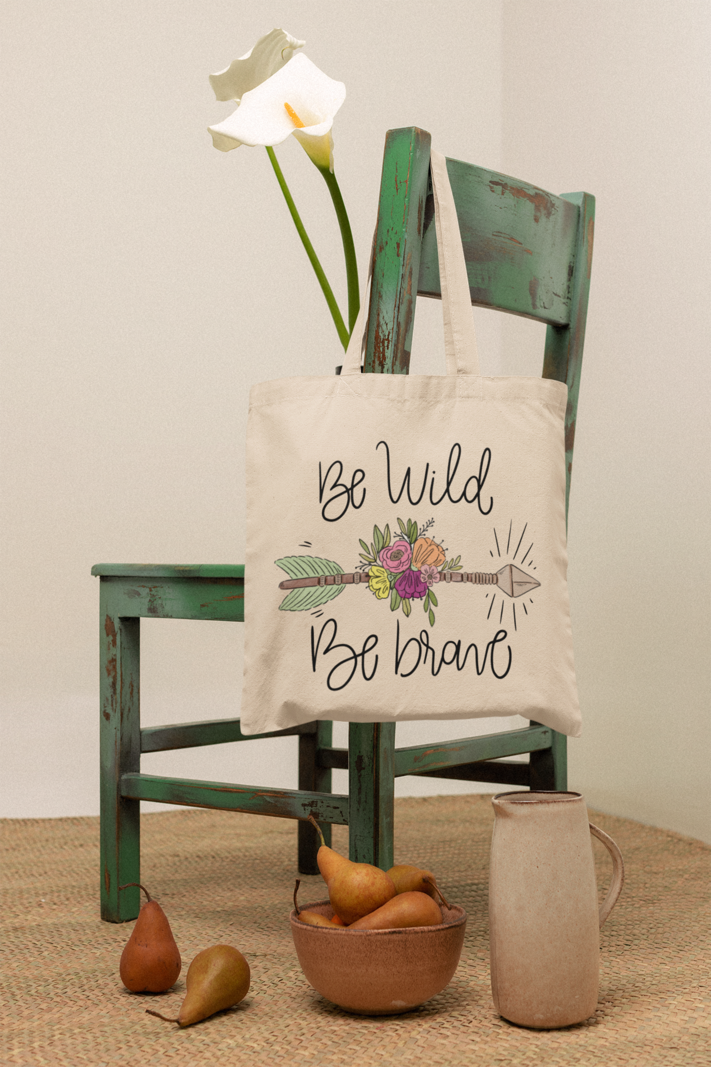 Be Wild, Be Brave Floral Arrow Tote Bag