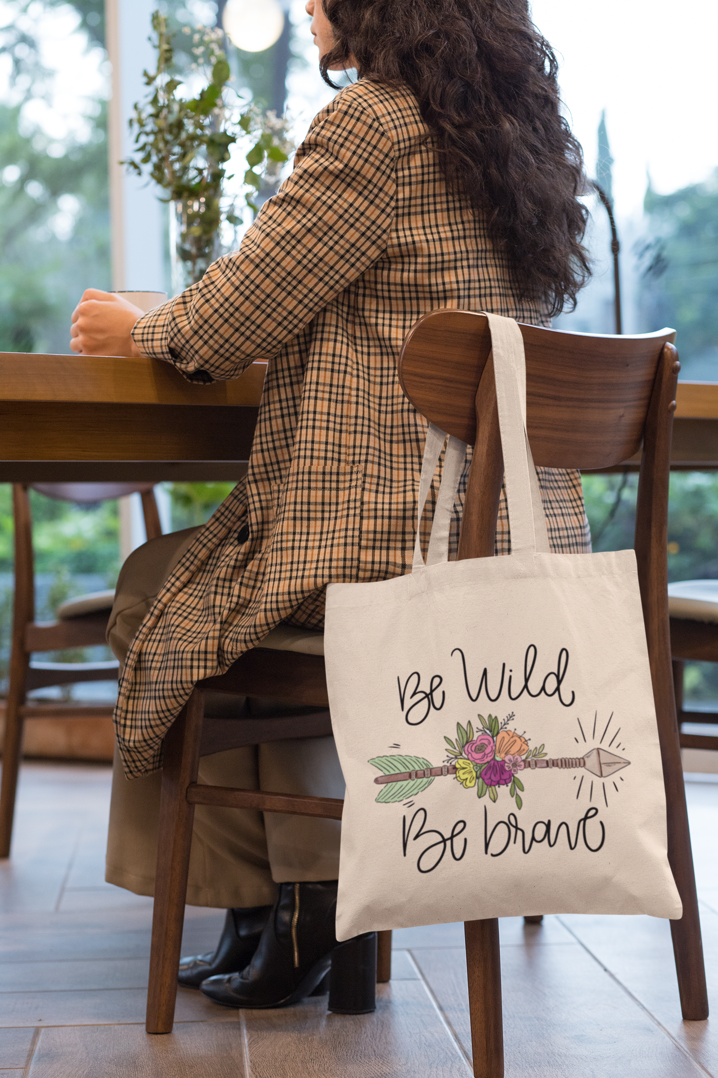 Be Wild, Be Brave Floral Arrow Tote Bag
