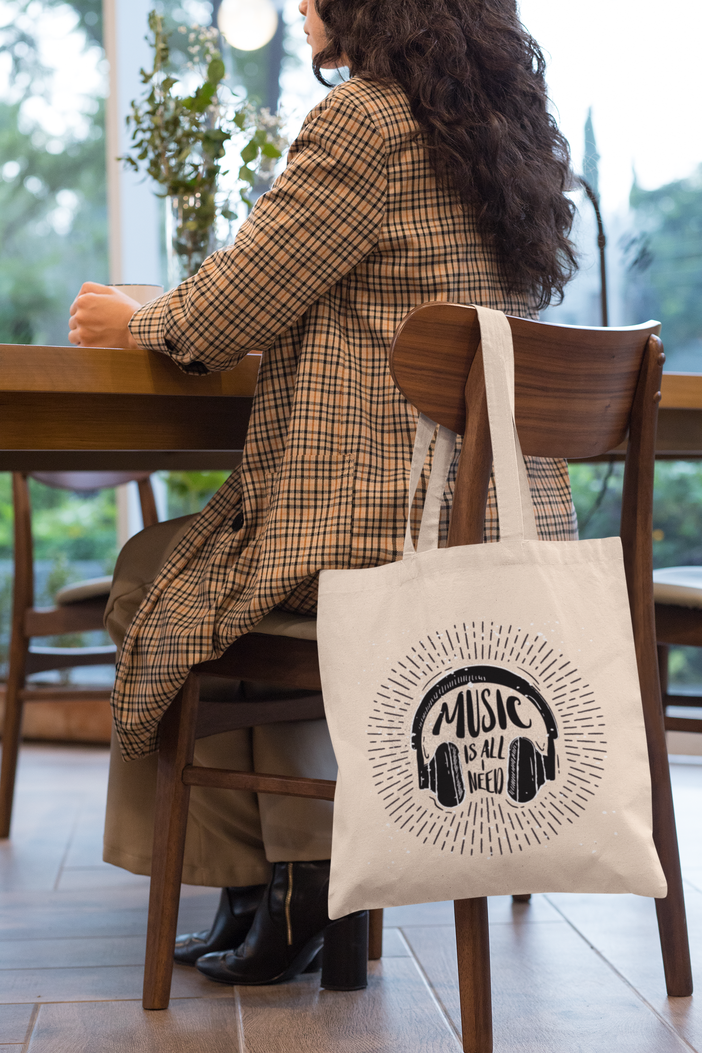 Music Is All I Need" Headphones Graphic Tote Bag