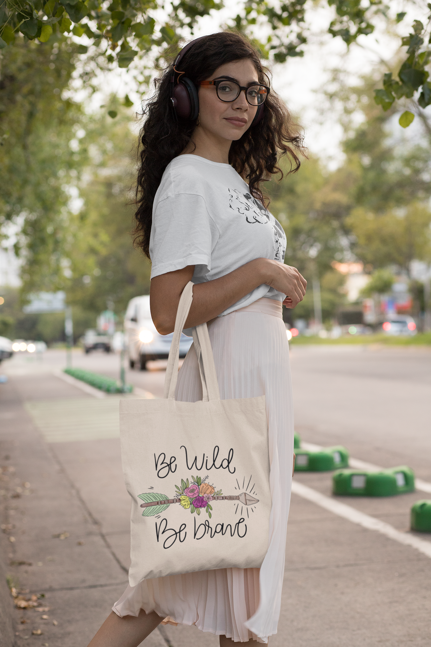 Be Wild, Be Brave Floral Arrow Tote Bag