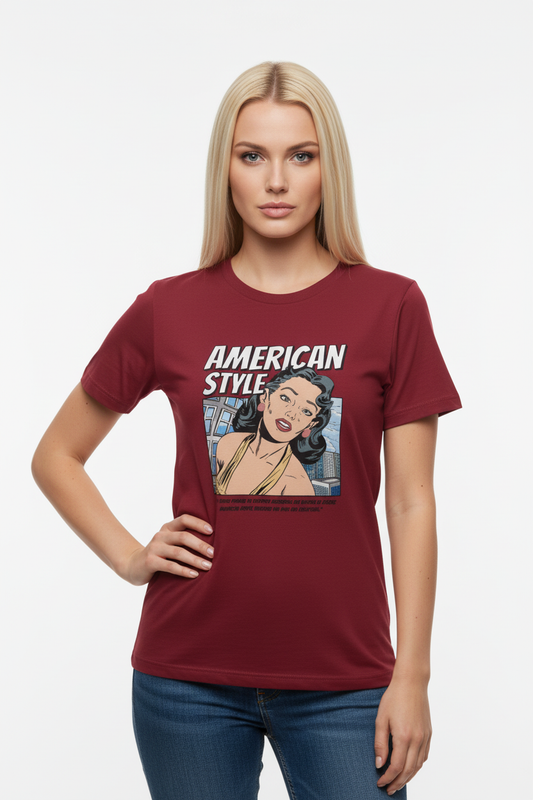 “American Style” Retro Comic Graphic T-Shirt for Women
