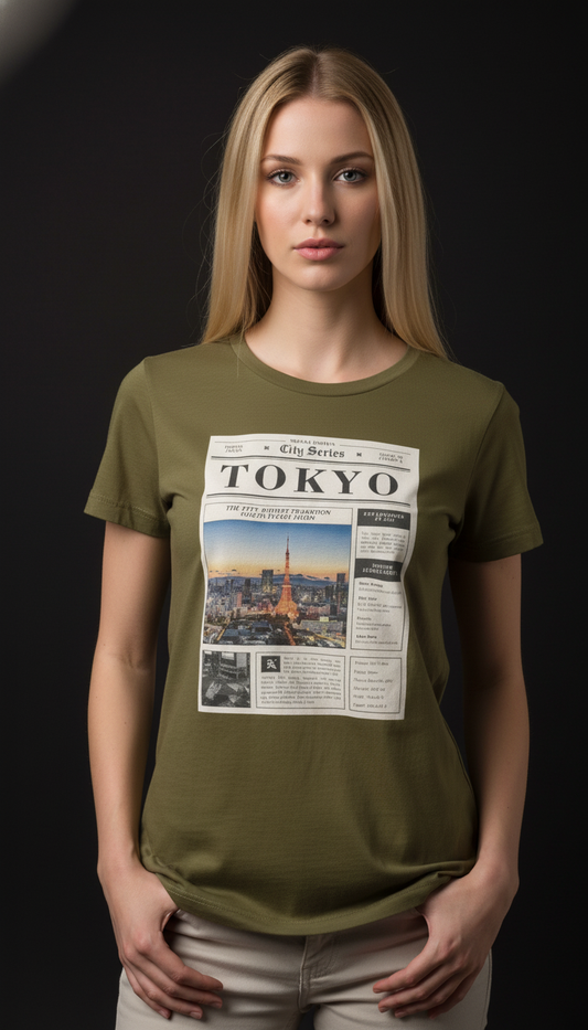 Tokyo City Print Cotton T-Shirt for Women | Casual Graphic Tee