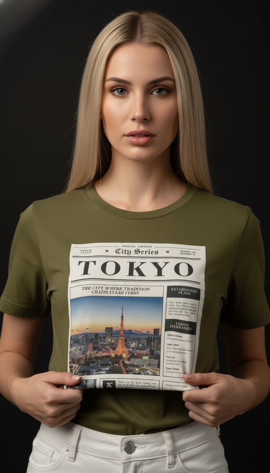 Tokyo City Print Cotton T-Shirt for Women | Casual Graphic Tee
