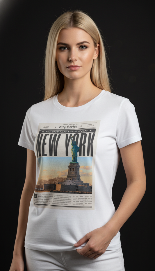 New York City Print Cotton T-Shirt for Women | Casual Graphic Tee