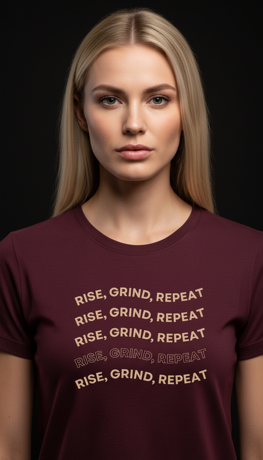 Rise, Grind, Repeat Cotton T-Shirt for Women | Motivational Graphic Tee