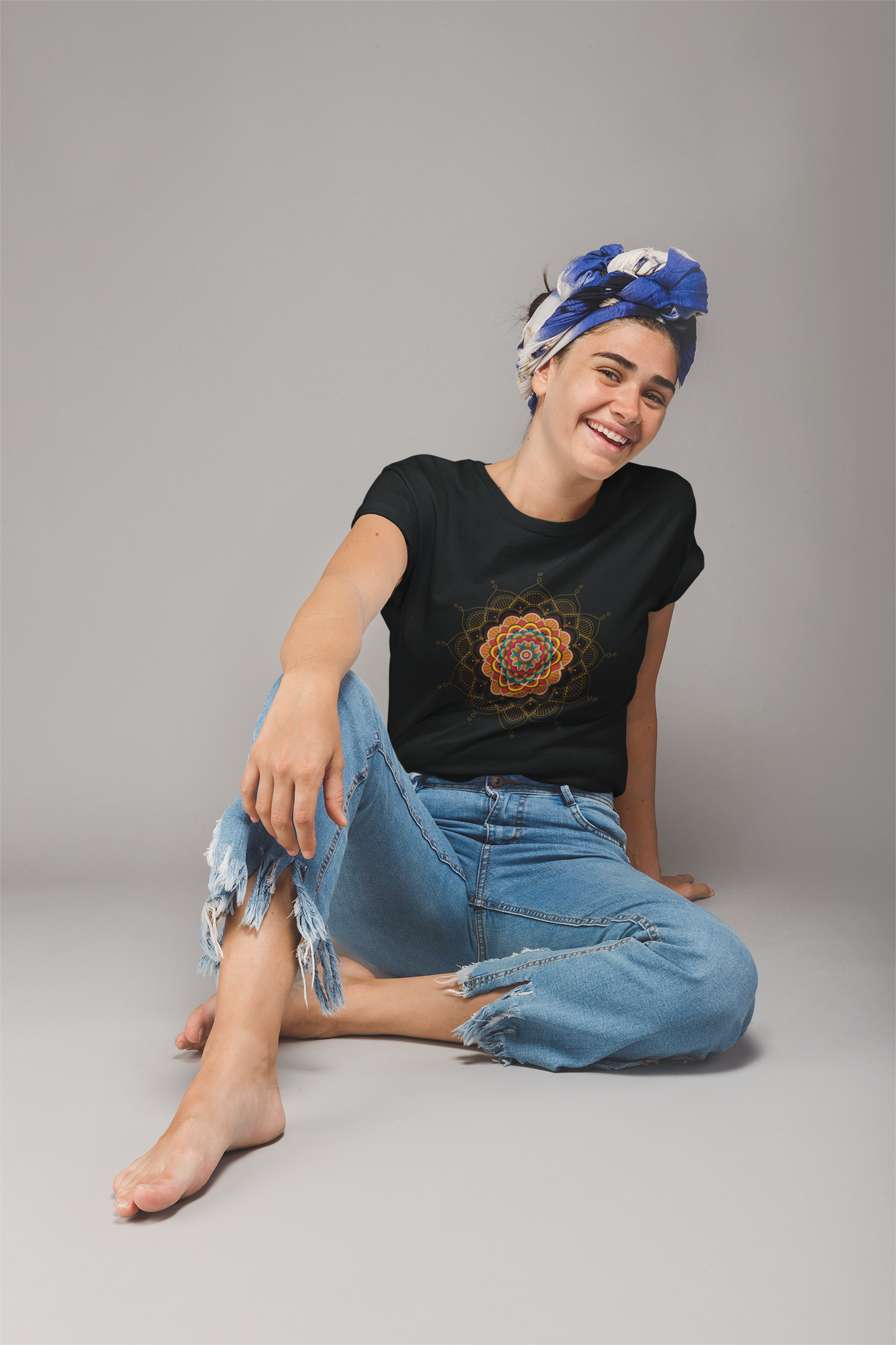 Black Mystic Mandala Cotton Tee ππΊ β Embrace Your Inner Calm
