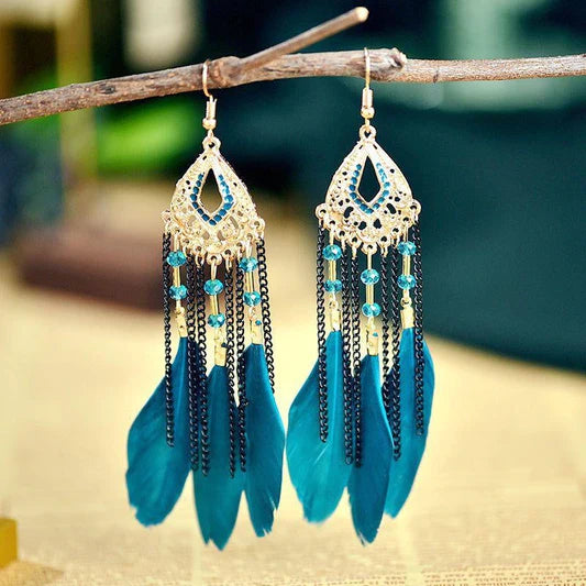 Beaded & Feather Dangling Earrings | Multiple Colors