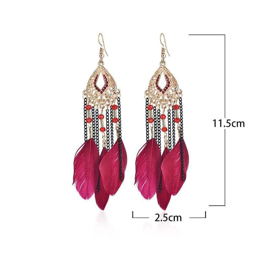 Beaded & Feather Dangling Earrings | Multiple Colors
