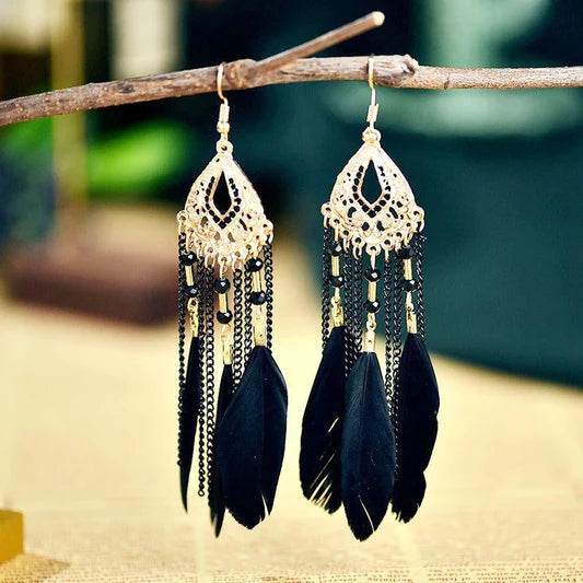 Beaded & Feather Dangling Earrings | Multiple Colors