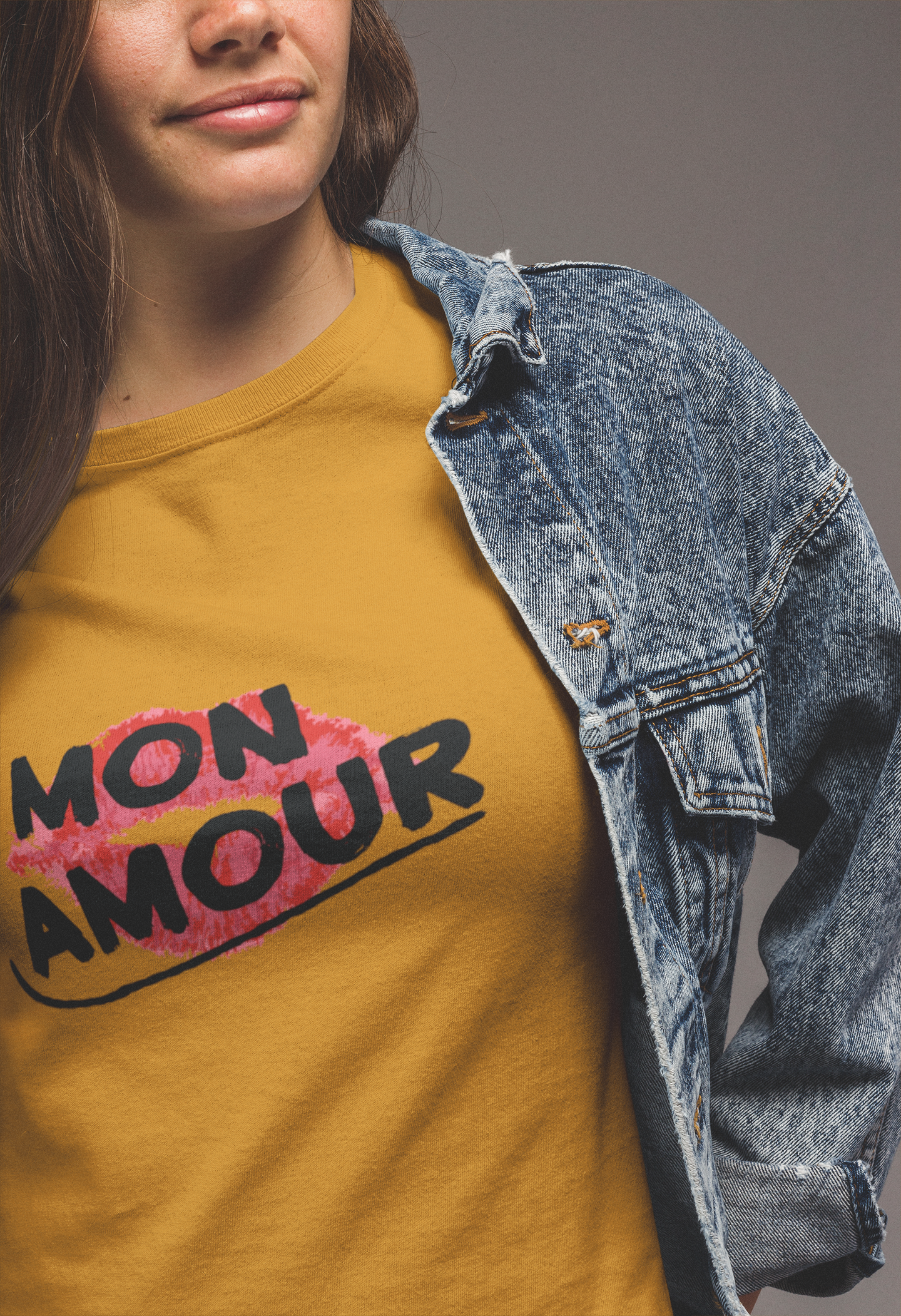 "MON AMOUR" French Kiss Mustered Yellow Tee 💋 – For the Romantic Rebel