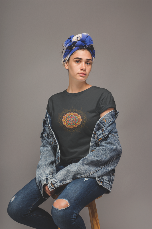 Black Mystic Mandala Cotton Tee 🌀🌺 – Embrace Your Inner Calm
