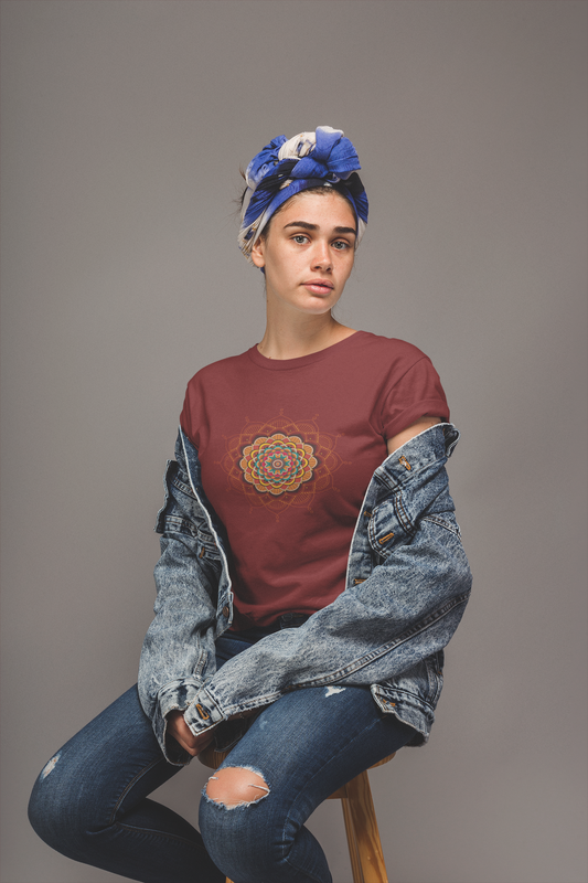 Maroon Mystic Mandala Cotton Tee 🌀🌺 – Embrace Your Inner Calm