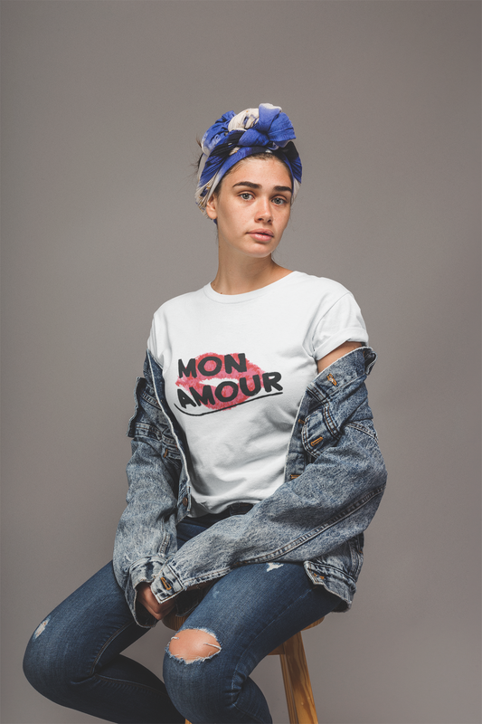 "MON AMOUR" French Kiss White Tee 💋 – For the Romantic Rebel