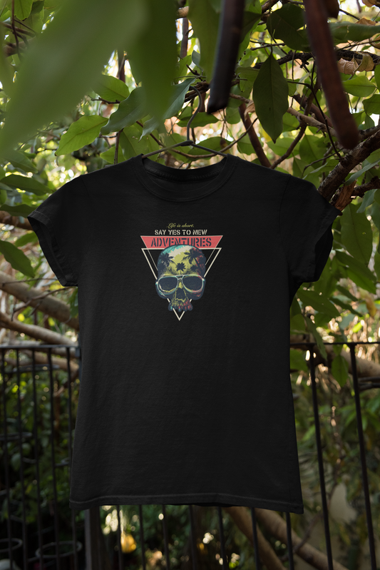 "Say Yes to Adventures" Skull Graphic T-Shirt – Explore Boldly