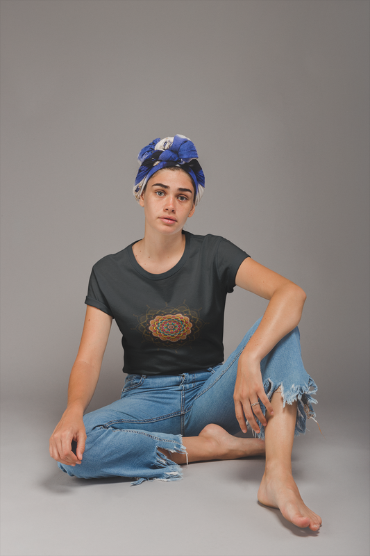 Black Mystic Mandala Cotton Tee 🌀🌺 – Embrace Your Inner Calm