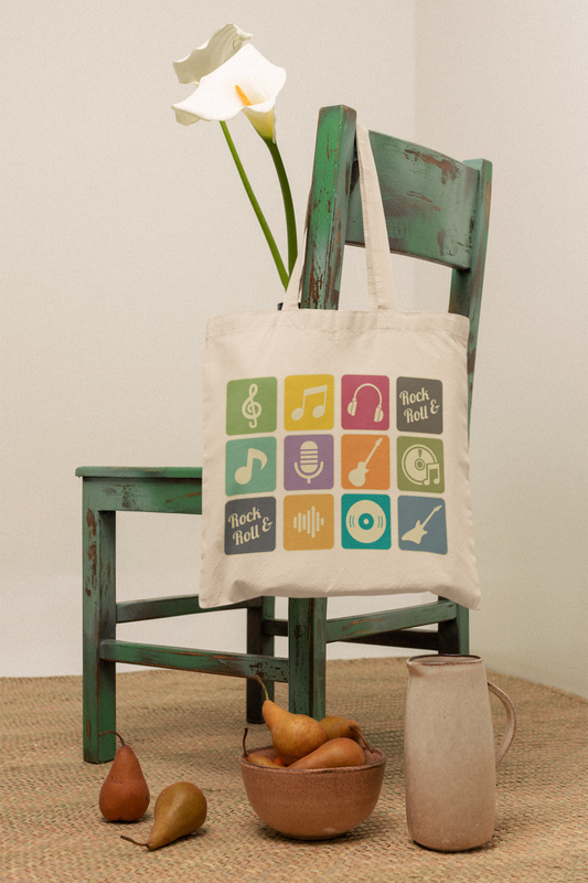 Rock & Roll Grid Music Icon Tote Bag