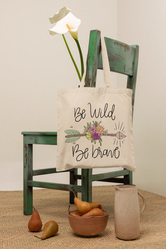 Be Wild, Be Brave Floral Arrow Tote Bag