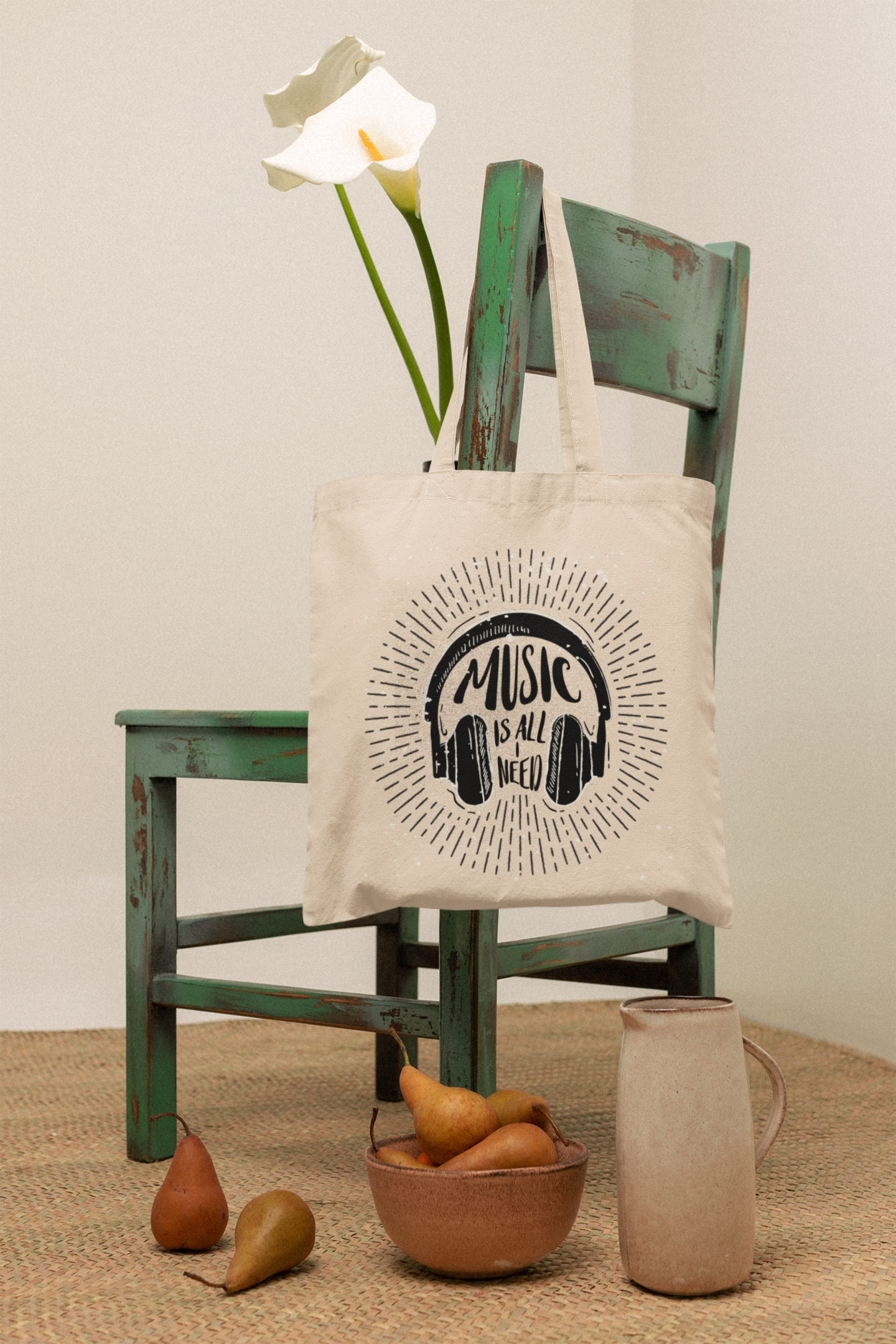 Music Is All I Need" Headphones Graphic Tote Bag