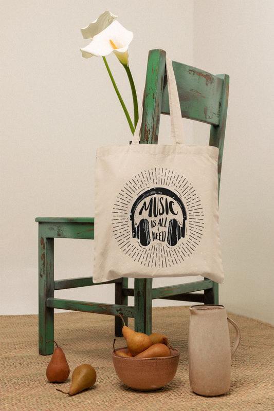 Music Is All I Need" Headphones Graphic Tote Bag