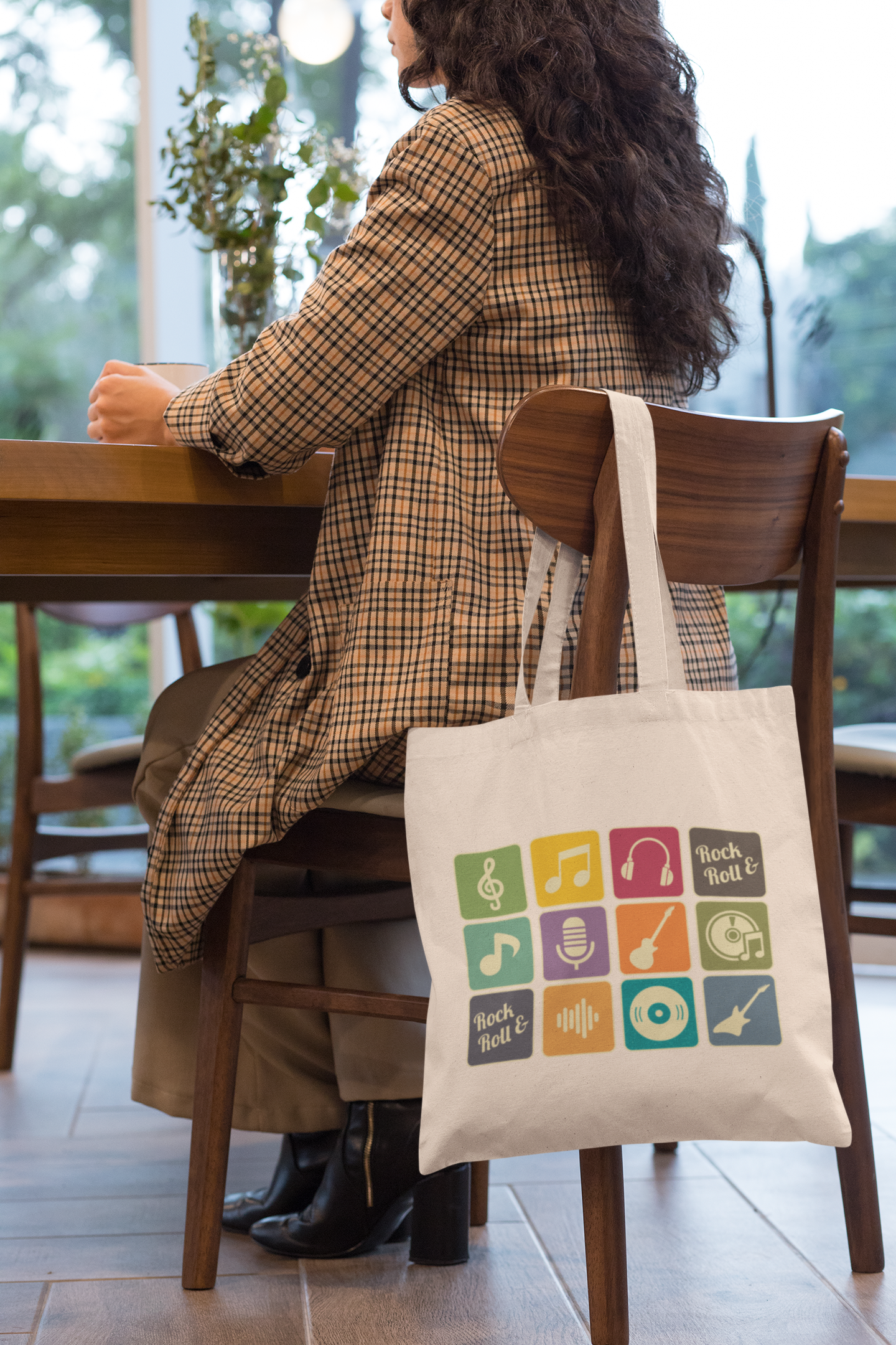 Rock & Roll Grid Music Icon Tote Bag