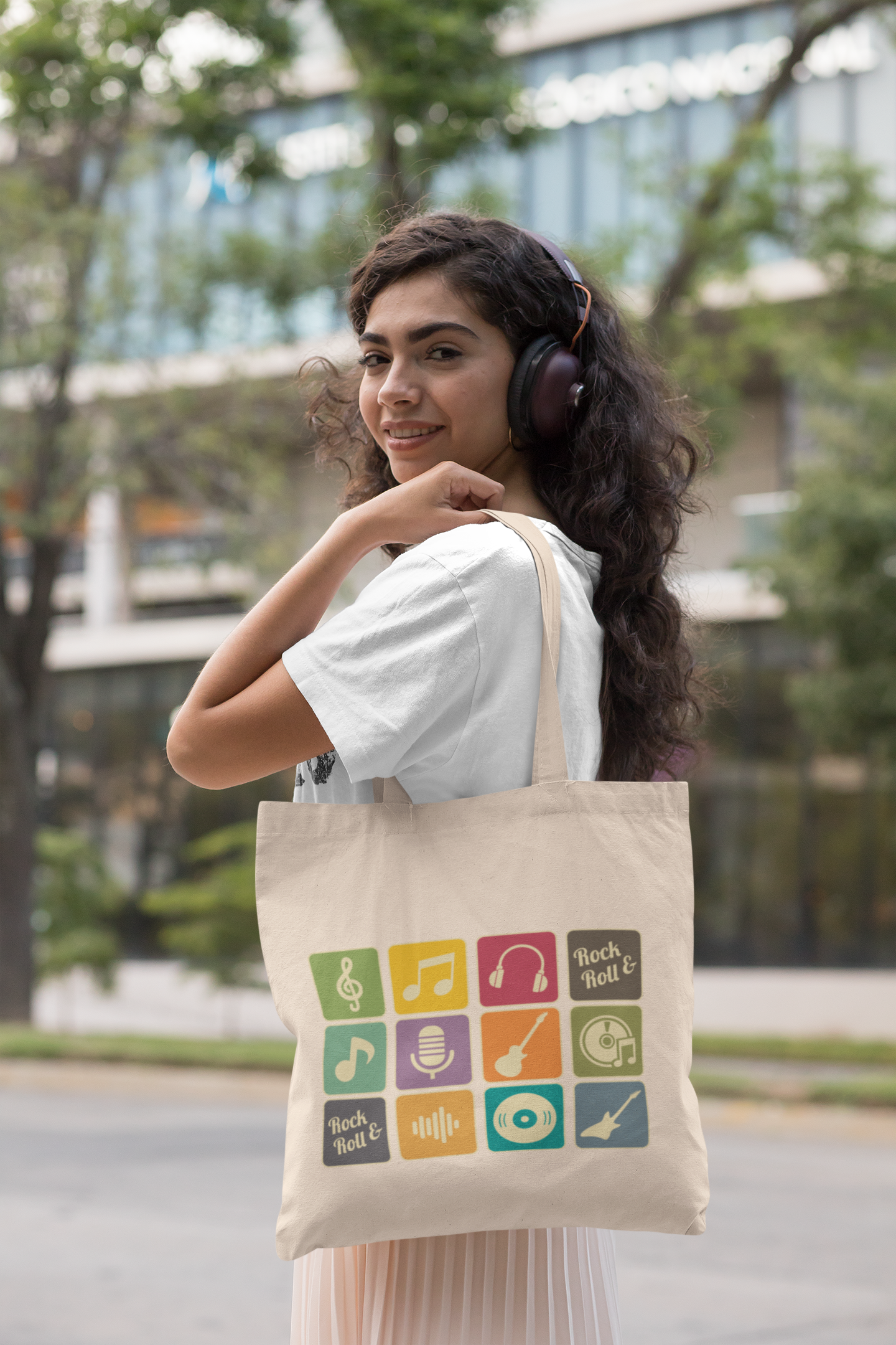 Rock & Roll Grid Music Icon Tote Bag