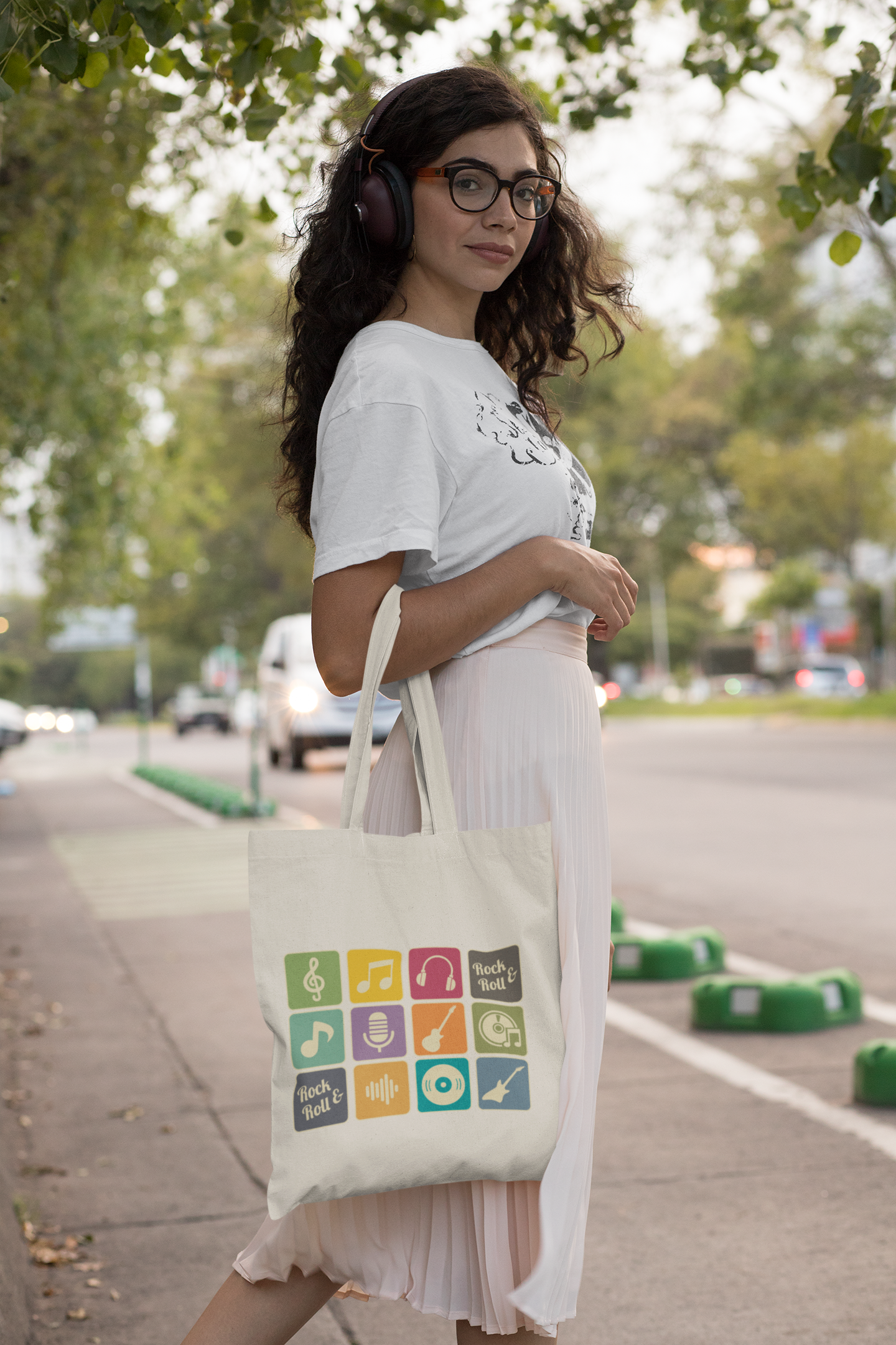 Rock & Roll Grid Music Icon Tote Bag