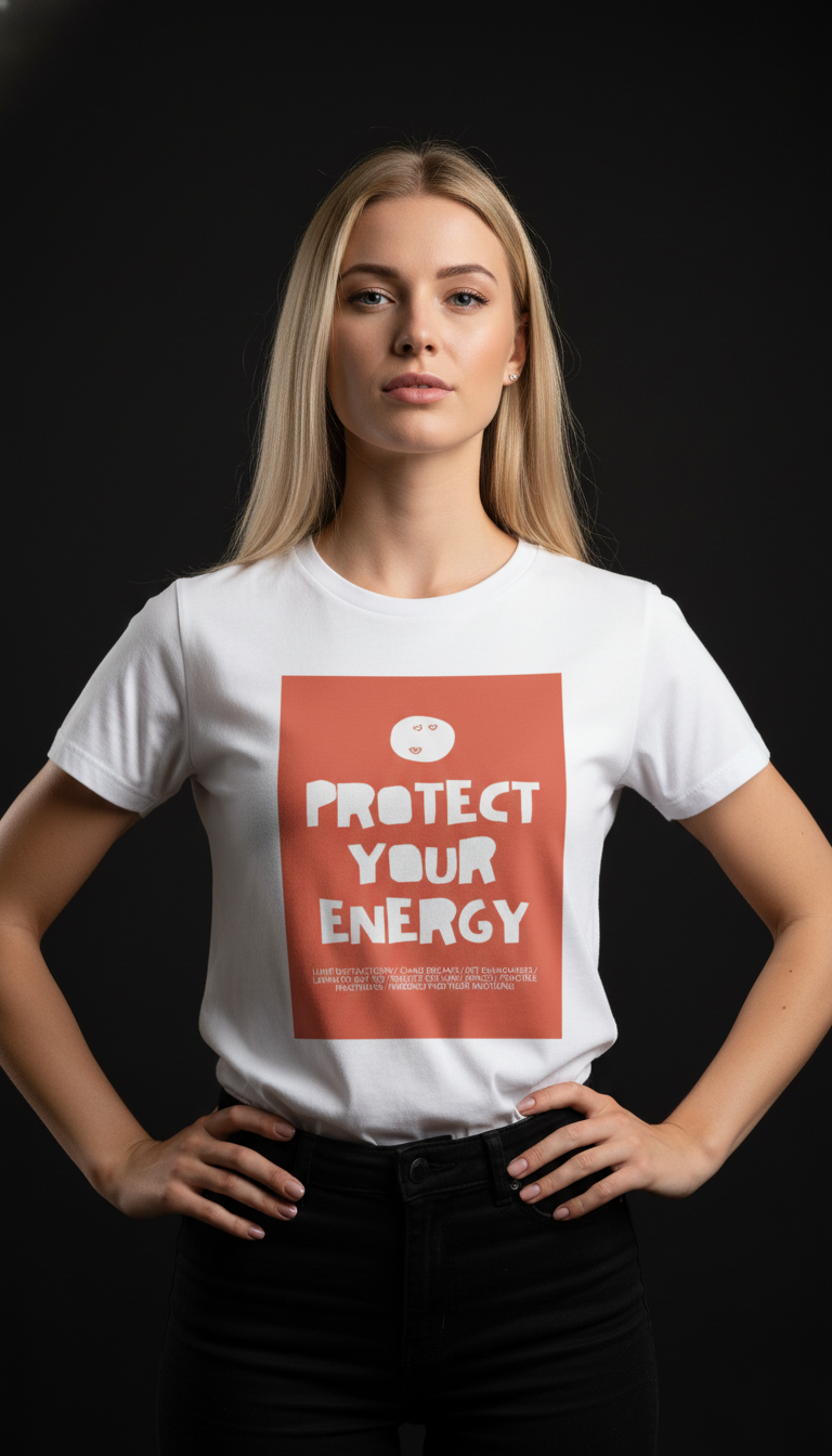 Protect Your Energy Cotton T-Shirt for Women | Motivational Graphic Tee