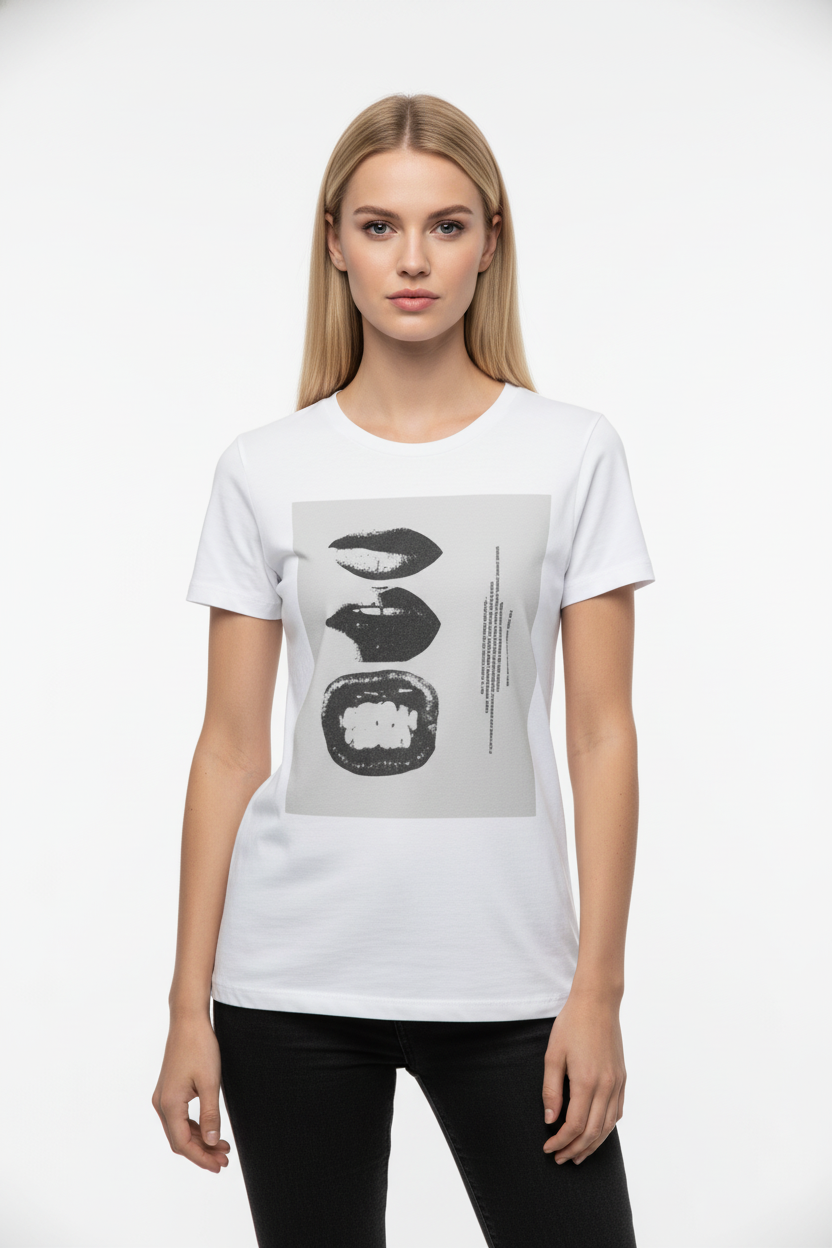 Abstract Lips Graphic T-Shirt for Women – Street Style Statement Tee