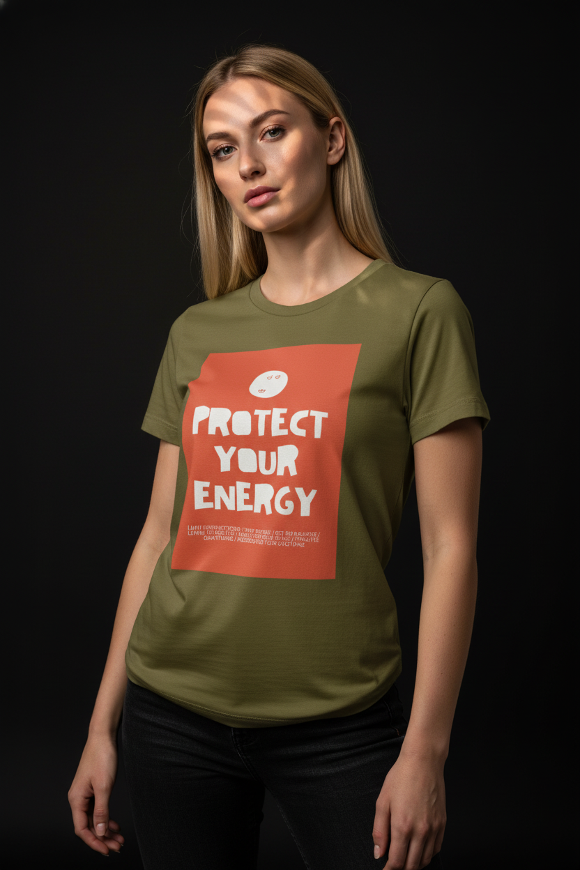 Protect Your Energy Cotton T-Shirt for Women | Motivational Graphic Tee