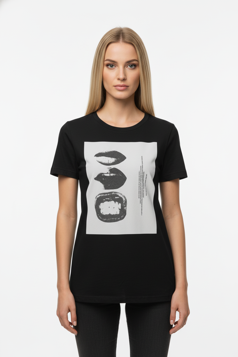 Abstract Lips Graphic T-Shirt for Women – Street Style Statement Tee