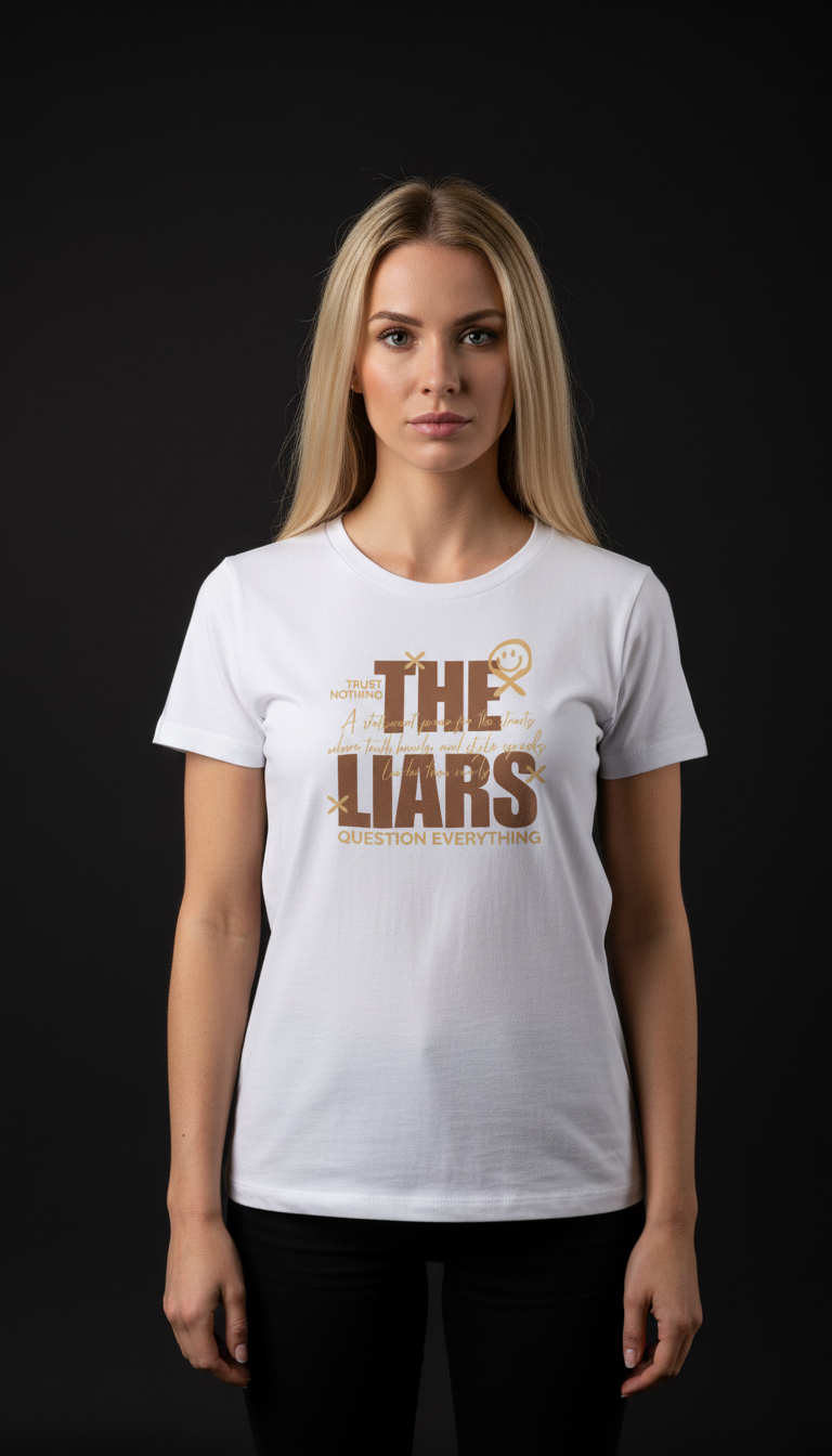 “THE LIARS – Trust Nothing, Question Everything” Black T-Shirt for Women