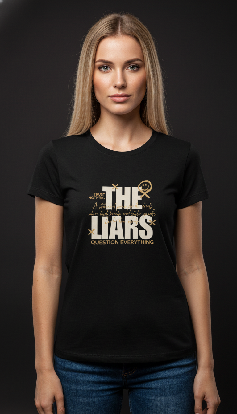 “THE LIARS – Trust Nothing, Question Everything” Black T-Shirt for Women