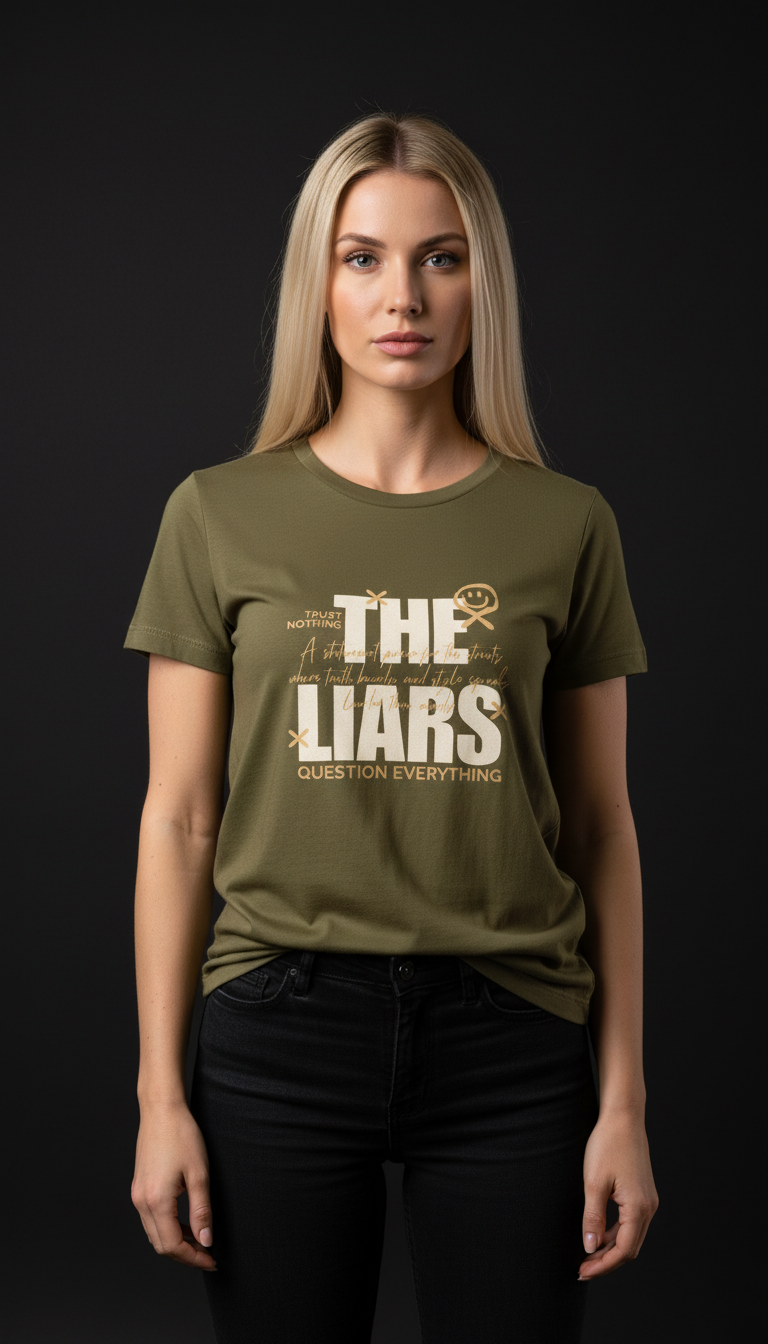 “THE LIARS – Trust Nothing, Question Everything” Black T-Shirt for Women