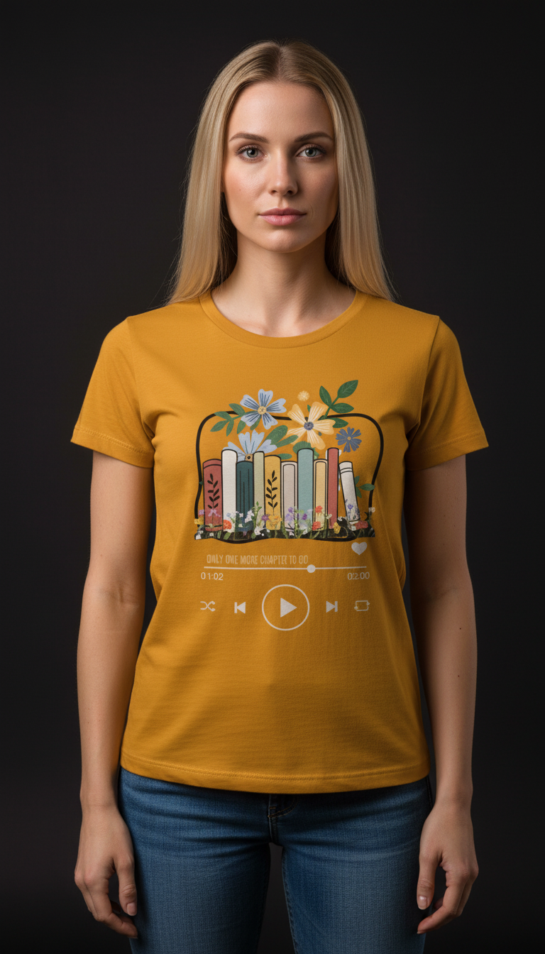 “Only One More Chapter” Book Lover Graphic Maroon T-Shirt for Women