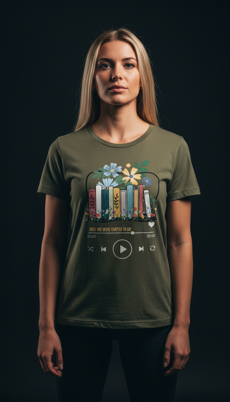 “Only One More Chapter” Book Lover Graphic Maroon T-Shirt for Women