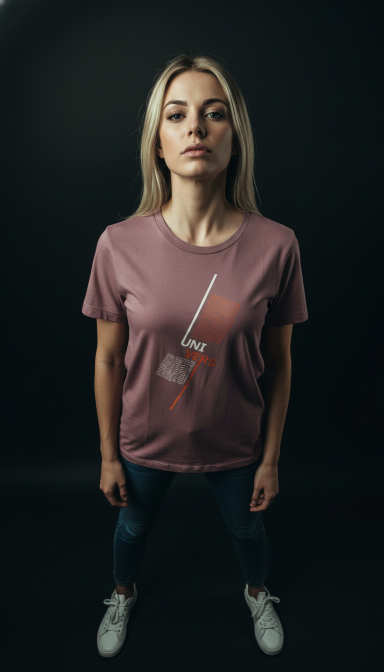 “UNIVERS” Minimal Graphic Mauve T-Shirt for Women – Modern Aesthetic Streetwear