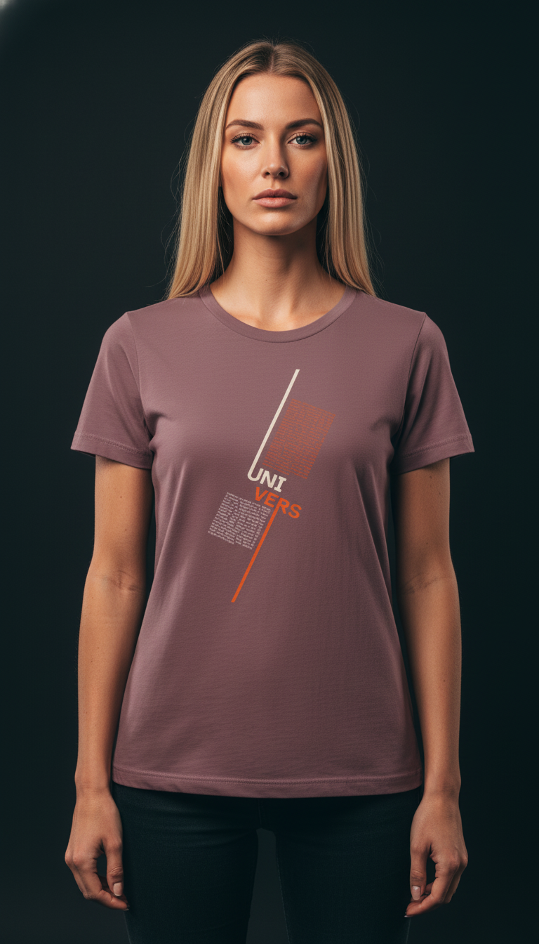 “UNIVERS” Minimal Graphic Mauve T-Shirt for Women – Modern Aesthetic Streetwear