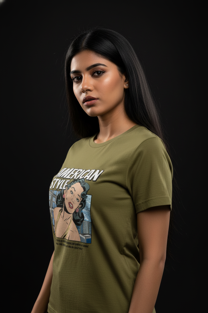 “American Style” Retro Comic Graphic T-Shirt for Women