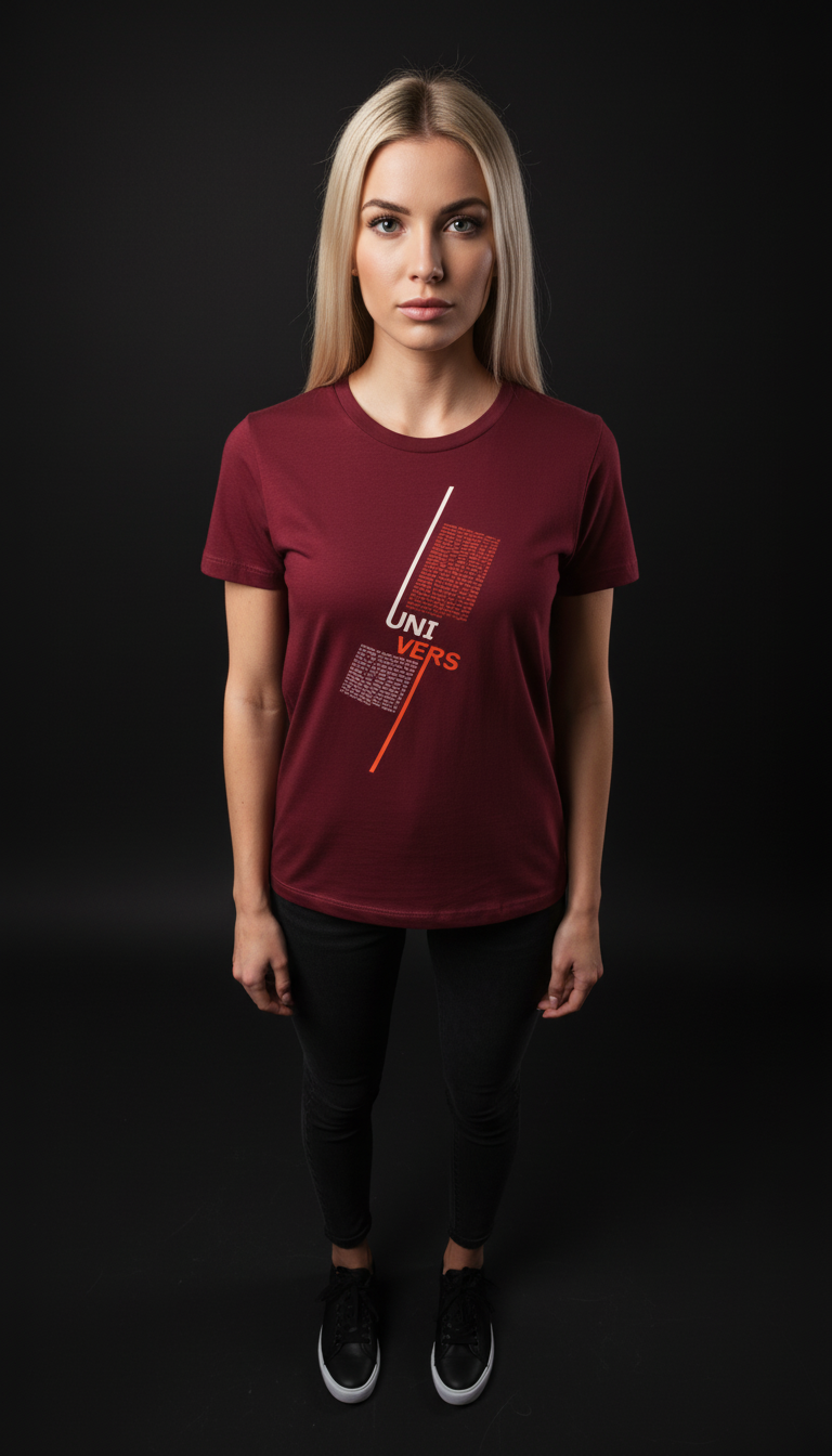 “UNIVERS” Minimal Graphic Mauve T-Shirt for Women – Modern Aesthetic Streetwear