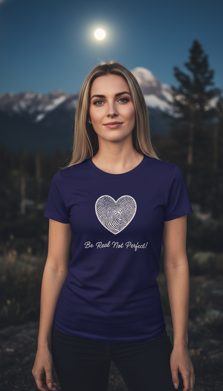 “Be Real Not Perfect” Motivational Heart Print Mustard for Women
