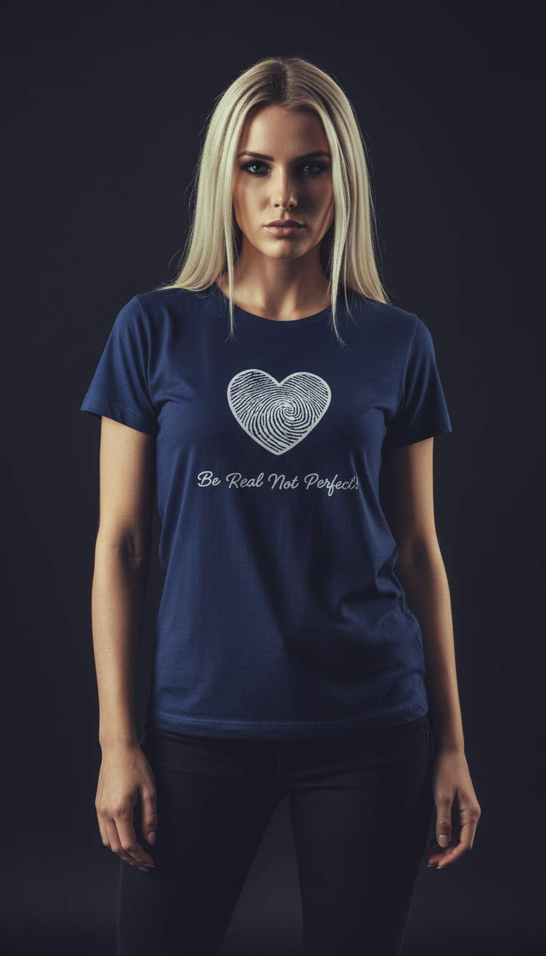 “Be Real Not Perfect” Motivational Heart Print Mustard for Women