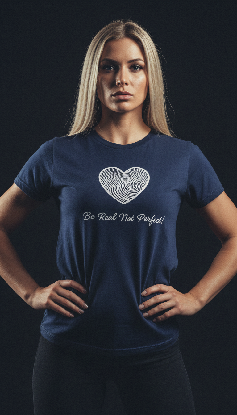 “Be Real Not Perfect” Motivational Heart Print Mustard for Women