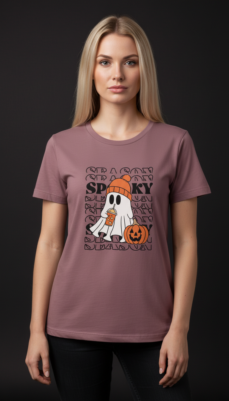 Spooky Halloween Cotton T-Shirt for Women | Cute Ghost Graphic Tee