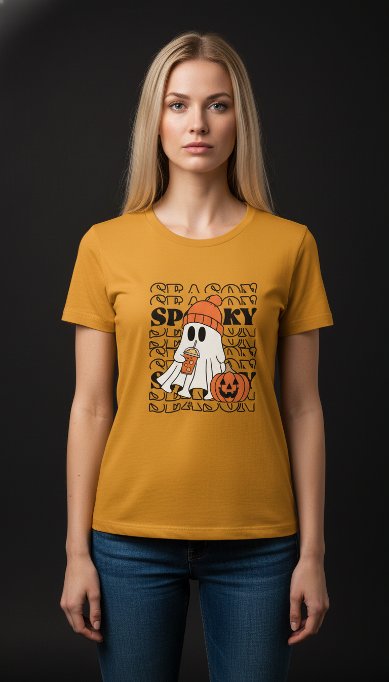 Spooky Halloween Cotton T-Shirt for Women | Cute Ghost Graphic Tee