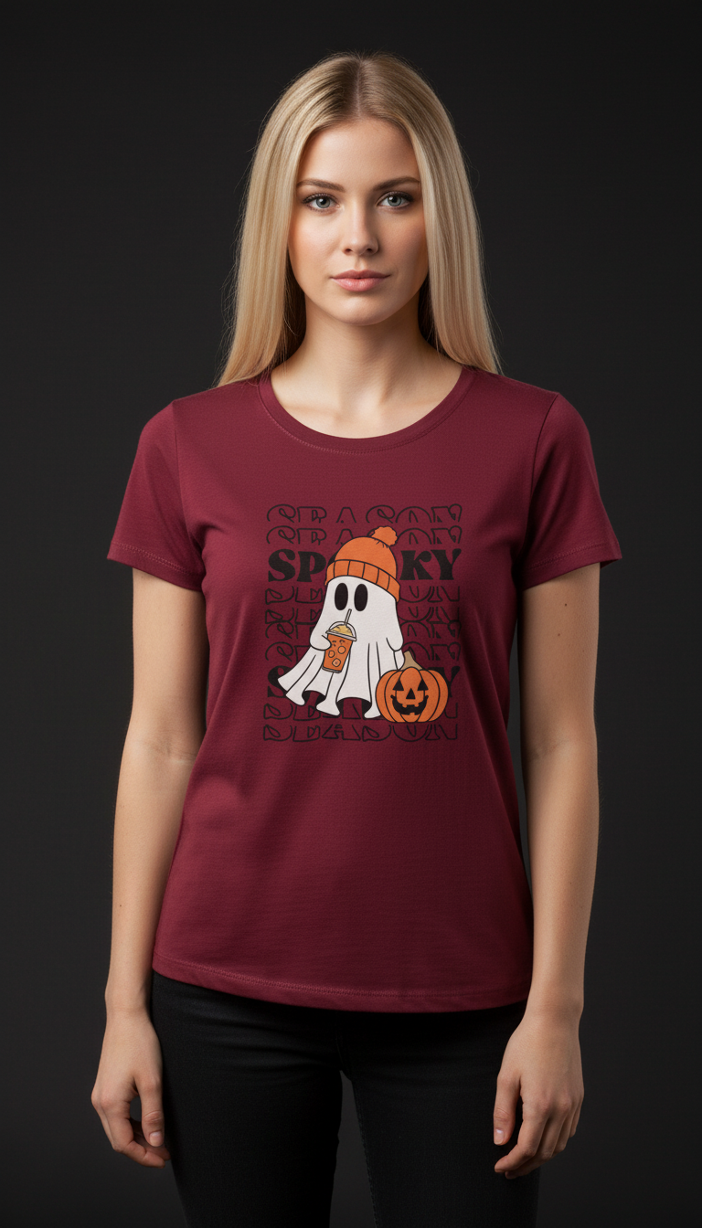 Spooky Halloween Cotton T-Shirt for Women | Cute Ghost Graphic Tee